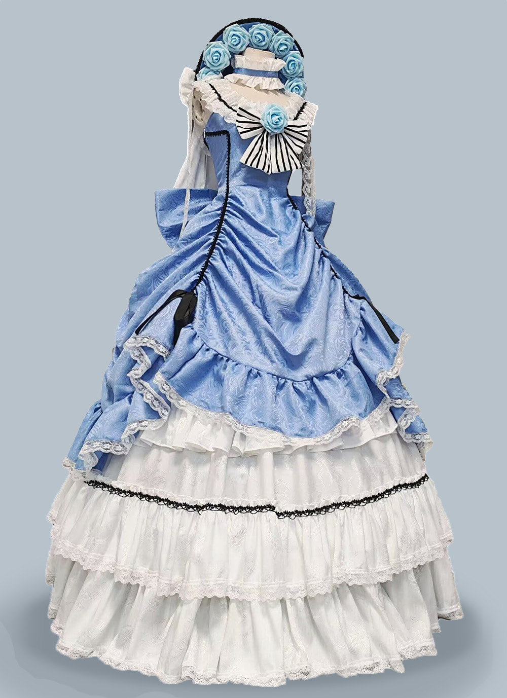 Blue Renaissance Victorian Jacquard Dress Women 18th Century Theater Costume