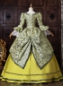 Yellow Green Floral Brocade Rococo Formal Party Dress Lace Long Sleeve Theater Costume
