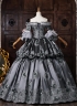 Customized Gray Brocade Off the Shoulder Marie Antoinette Ball Gown Short Sleeve Flower Lace Rococo Masquerade Dress