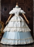 Light Blue Jacquard Party Ball Gown Lacce Short Sleeve Off the Shoulder Theater Costume