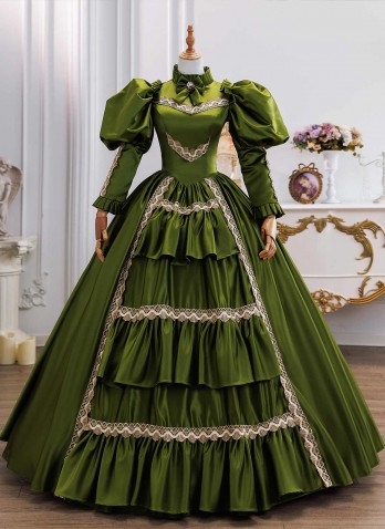 christmas masquerade ball dresses Victorian Christmas Holiday Party Layered French Bustle Premium Taffeta 5PC Masquerade Gown Dracula Mina's Dress Gothic Fantasy Clothing (Size: XL)