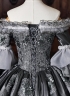 Customized Gray Brocade Off the Shoulder Marie Antoinette Ball Gown Short Sleeve Flower Lace Rococo Masquerade Dress