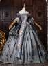 Customized Gray Brocade Off the Shoulder Marie Antoinette Ball Gown Short Sleeve Flower Lace Rococo Masquerade Dress