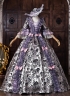 Vintage Purple Floral Brocade 18th Century Rococo Tea Party Ball Gown Lace-Up Venice Carnival Costume