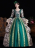 Green Brocade Satin Zebra-Print Multi Layered Carnival Inspired Ball Gown Cosplay Theater Costume