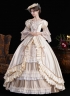 Champagne Lace Ruffled Party Formal Gown Women Stage Theater Costume