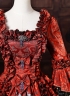 Vampire Red Floral Brocade Long Sleeves Tiered Ruffles Floor Length Masquerade Party Dress