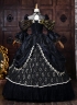 Black Brocade Halloween Dark Fantasy Dress Long Sleeves Floor Length Masquerade Ball Gown