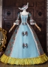 Blue Floral Brocade Masquerade Ball Gown Bow Lace Half Sleeve Flooer Length Lace-Up Corset Back Fantasy Clothing