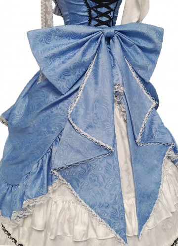 Blue Renaissance Victorian Jacquard Dress Women 18th Century Theater Costume
