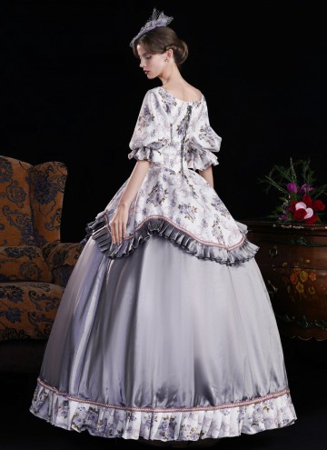 Yellow Printed Ruffled Party Dress Venice Carnival Holiday Festive Formal Gown