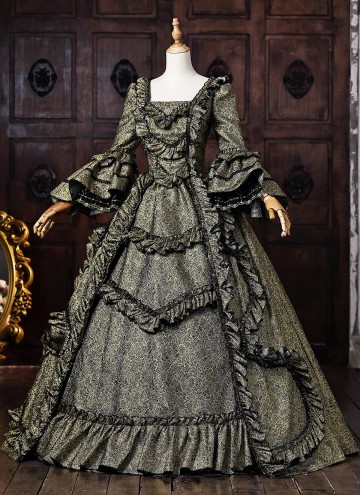 Brocade Baroque 18th Century Queen Marie Antoinette Rococo Masquerade Dress Ball Gown Dark Gold Fantasy Costume