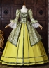 Yellow Green Floral Brocade Rococo Formal Party Dress Lace Long Sleeve Theater Costume