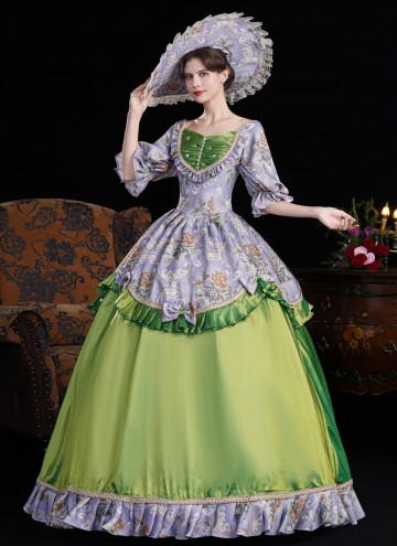 Yellow Printed Ruffled Party Dress Venice Carnival Holiday Festive Formal Gown