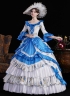 Blue Printed Ruffled Party Dress Floor Length Venice Carnival Fancy Theater Costume