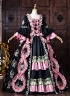 Customize Rococo Black Floral Printed Satin Masquerade Dress Venice Carnival Holiday Festive Formal Gown