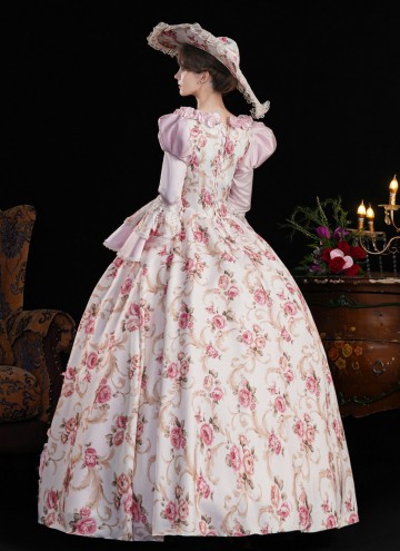 Blue Printed Cosplay Theme Party Dress Flare Sleeve Floor Length Venice Fancy Costume