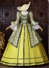 Yellow Green Floral Brocade Rococo Formal Party Dress Lace Long Sleeve Theater Costume