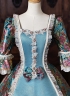 Blue Floral Brocade Masquerade Ball Gown Bow Lace Half Sleeve Flooer Length Lace-Up Corset Back Fantasy Clothing
