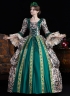 Green Brocade Satin Zebra-Print Multi Layered Carnival Inspired Ball Gown Cosplay Theater Costume