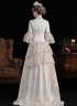 Edwardian Champagne Jacquard 1890s 1900s Vintage Downton Abbey Dress Theater Clothing