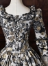 Baroque Black Floral Jacquard Brocade Victorian Rococo Dress Square Collar Long Sleeve Venice Carnival Holiday Festive Formal Gown