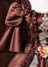 Brown Satin Lace Flower Masquerade Dress Short Puff Sleeve Floor Length Theater Costume
