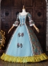 Blue Floral Brocade Masquerade Ball Gown Bow Lace Half Sleeve Flooer Length Lace-Up Corset Back Fantasy Clothing