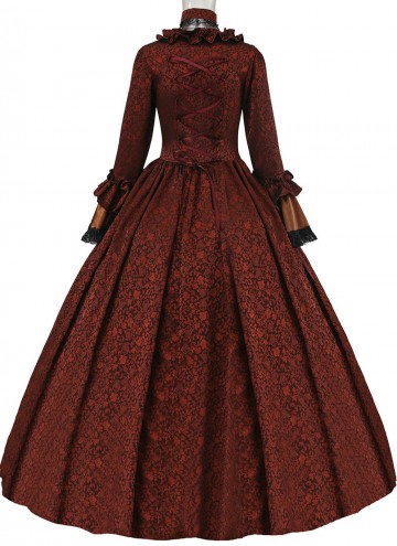 Champagne Blue Coffee Jacquard Victorian Dress Women Historical Dresses