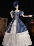 Customized Holiday Dark Blue Lace Ruffled Masquerade Ball Gown Inspired Cosplay Theater Costume