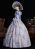 Blue Printed Cosplay Theme Party Dress Flare Sleeve Floor Length Venice Fancy Costume