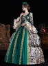 Green Brocade Satin Zebra-Print Multi Layered Carnival Inspired Ball Gown Cosplay Theater Costume