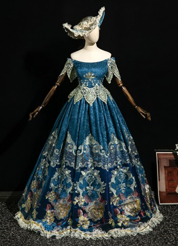 off shoulder retro dress Princess Off-Shoulder Studded Floral Ball Gown L I Retro Fairy