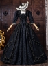Black Floral Historical Gothic Victorian Ball Gown Half Puff Witch Halloween Costume