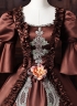 Brown Satin Lace Flower Masquerade Dress Short Puff Sleeve Floor Length Theater Costume