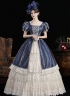 Customized Holiday Dark Blue Lace Ruffled Masquerade Ball Gown Inspired Cosplay Theater Costume