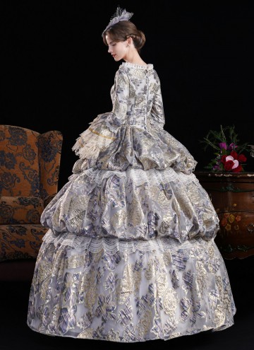 Women Gray Jacquard Multi Layered Festive Formal Gown Masquerade Party Dress