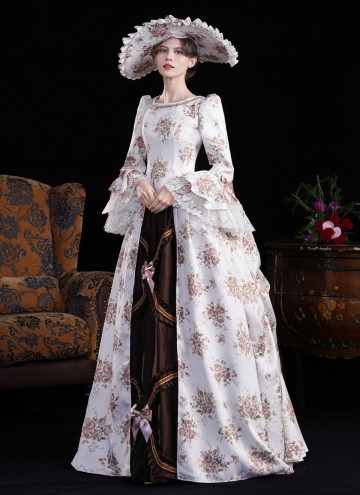 Brown Printed Edwardian Holiday Festive Dress 1890s 1900s 2PC Jacket and Skirt Downton Abbey Dress Historical Costume