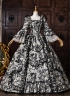 Baroque Black Floral Jacquard Brocade Victorian Rococo Dress Square Collar Long Sleeve Venice Carnival Holiday Festive Formal Gown