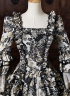 Baroque Black Floral Jacquard Brocade Victorian Rococo Dress Square Collar Long Sleeve Venice Carnival Holiday Festive Formal Gown