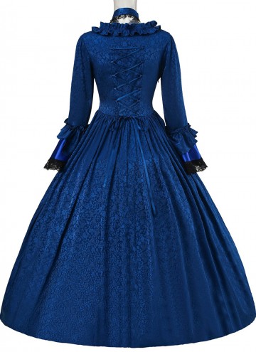 Champagne Blue Coffee Jacquard Victorian Dress Women Historical Dresses