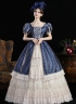 Customized Holiday Dark Blue Lace Ruffled Masquerade Ball Gown Inspired Cosplay Theater Costume