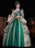 Green Brocade Satin Zebra-Print Multi Layered Carnival Inspired Ball Gown Cosplay Theater Costume