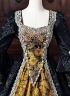 Vintage Black Brocade Gold Floral Jacquard Victorian Ball Gown Lace Long Sleeves Floor Length Historical Dark Fantasy Costume