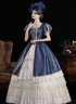 Customized Holiday Dark Blue Lace Ruffled Masquerade Ball Gown Inspired Cosplay Theater Costume