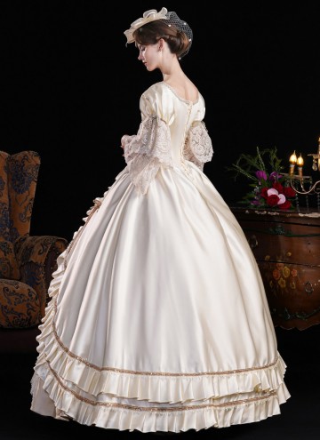 Champagne Lace Ruffled Party Formal Gown Women Stage Theater Costume