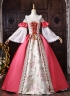Pink Floral Brocade Off the Shoulder Masquerade Stage Dress Bell Sleeves Fantasy Costume