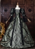 Dark Green Floral Brocade Baroque Victorian Masquerade Dress Lace Puff Sleeves Venice Carnival Holiday Festive Formal Gown