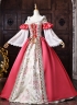 Pink Floral Brocade Off the Shoulder Masquerade Stage Dress Bell Sleeves Fantasy Costume