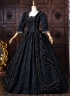Black Floral Historical Gothic Victorian Ball Gown Half Puff Witch Halloween Costume